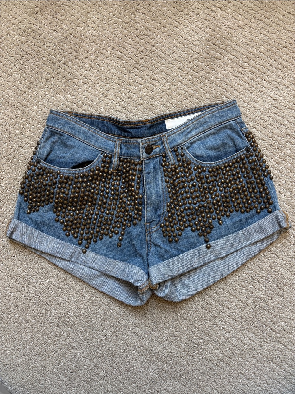 sass & bide Blue Denim Shorts with Bronze Bead Studs